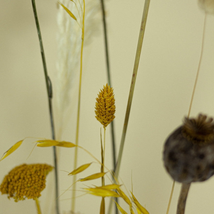 Flower Bar Blumendeko Trockenblumen Dekoration Gelb Blumenleiste Holz