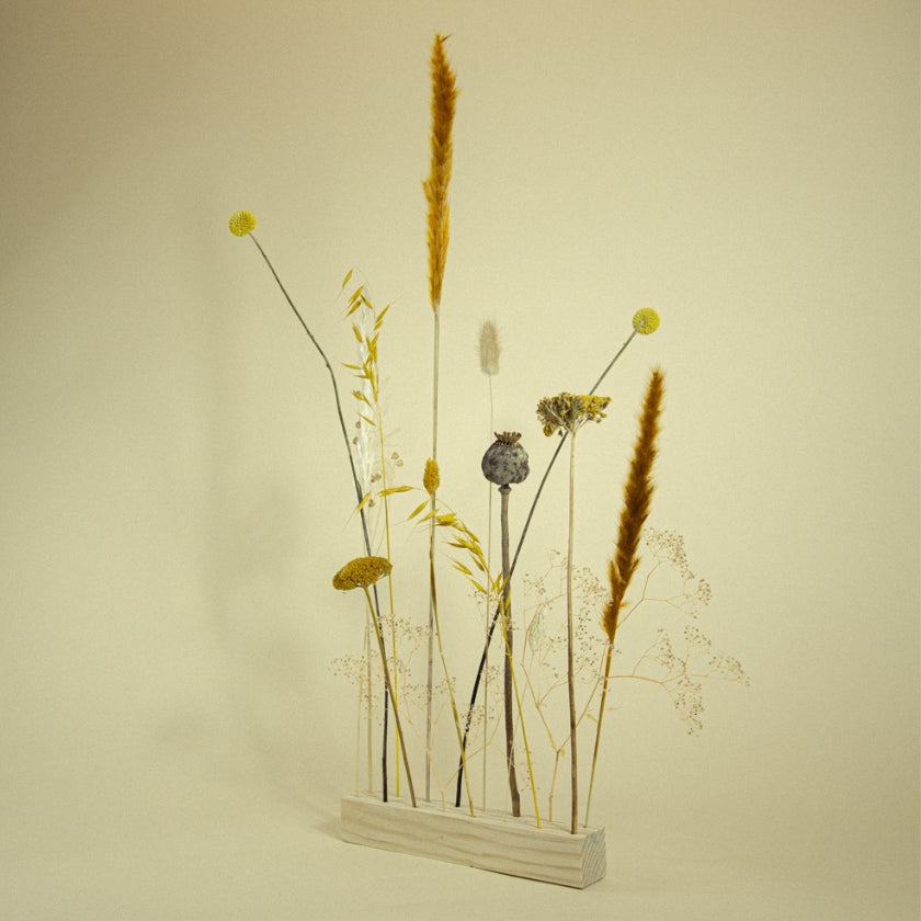 Flower Bar Blumendeko Trockenblumen Dekoration Gelb Blumenleiste Holz